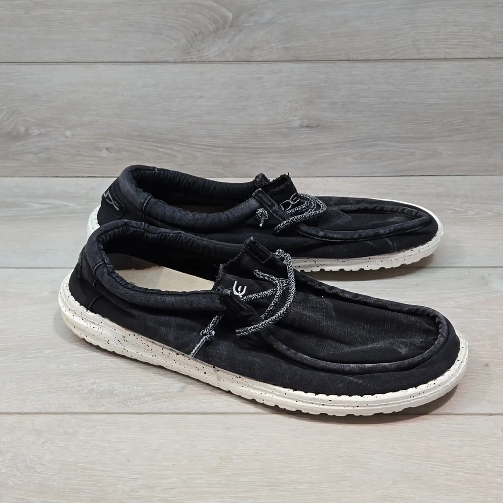 Hey Dude Mens Wally Washed Black Loafer Slip on shoes sz 13